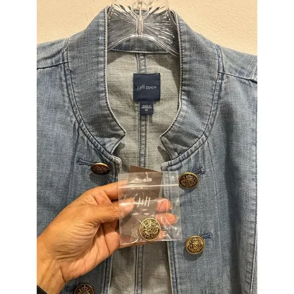 J.Jill Denim Linen Blend Military style Duster In Sequoia Wash Size M MSRP: $139 - Picture 6 of 11